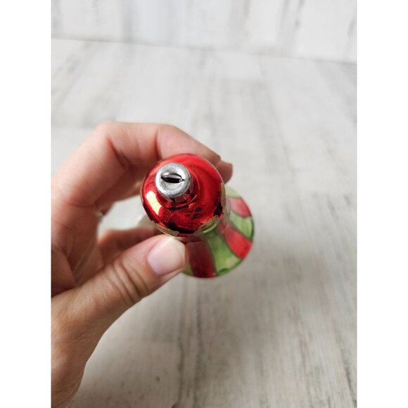 Vintage glass bell striped red green ornament Xmas set - Picture 13 of 14